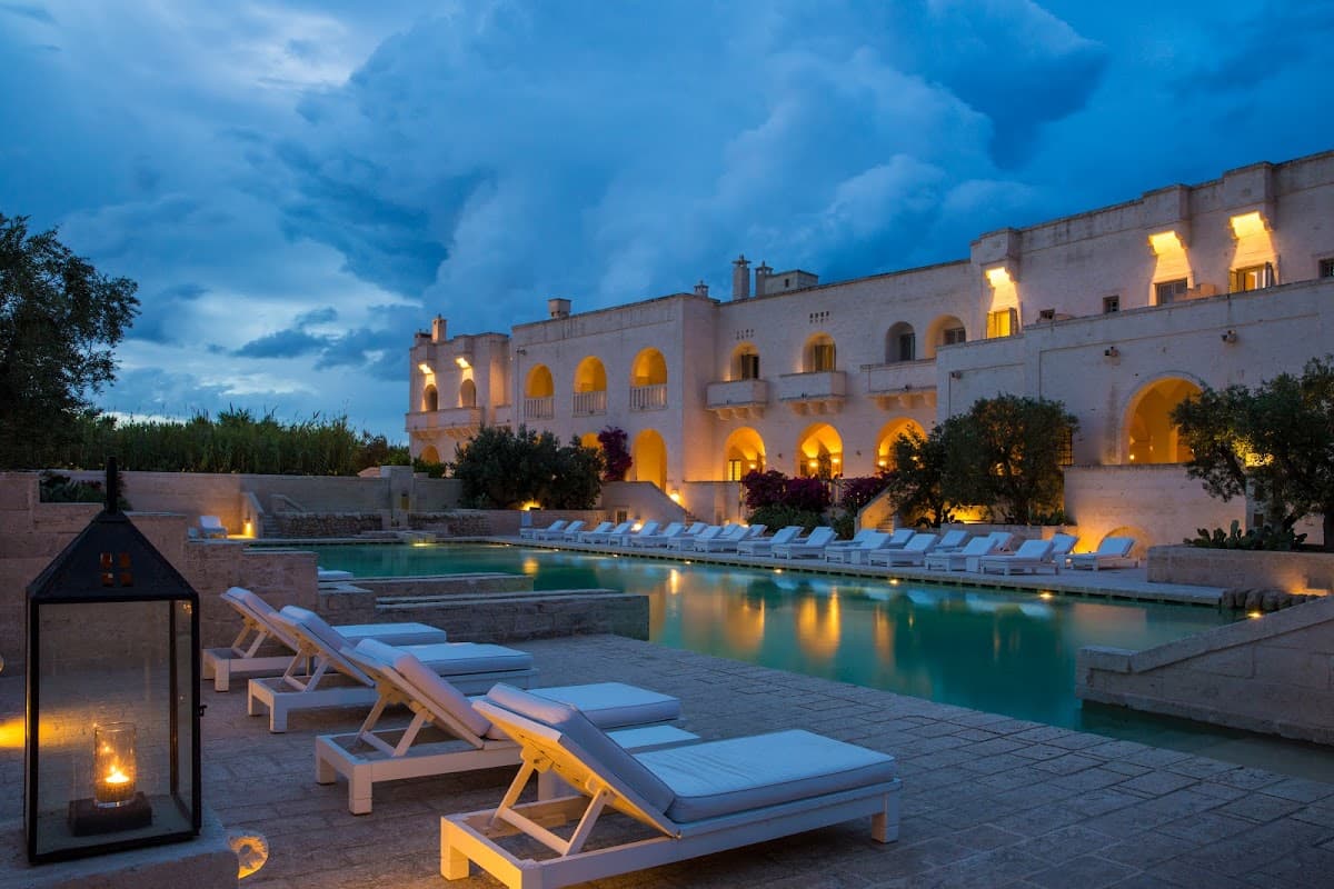 The tufo limestone courtyards and piazza of Borgo Egnazia in Puglia