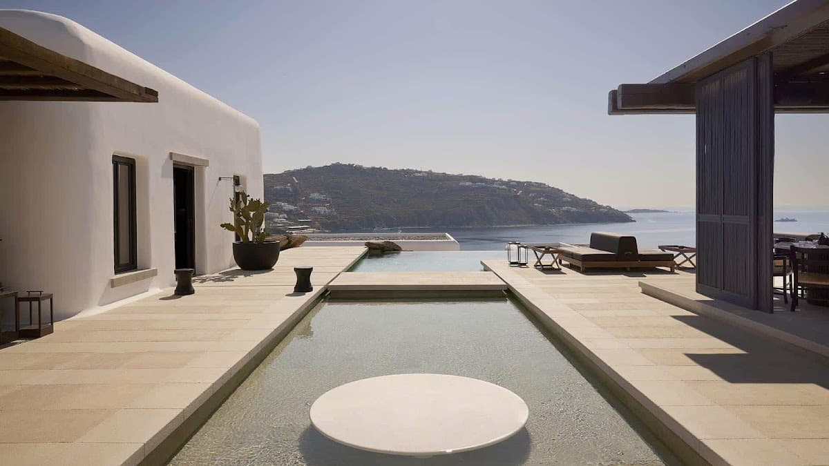 Stone suites with private pools along the Aleomandra ridge at Kalesma Mykonos