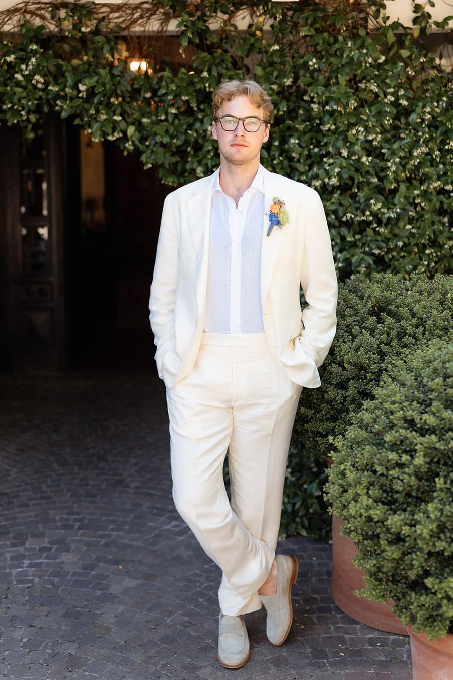 Walt Lafky outside Castel Fragsburg in Merano, Italy, on his wedding day