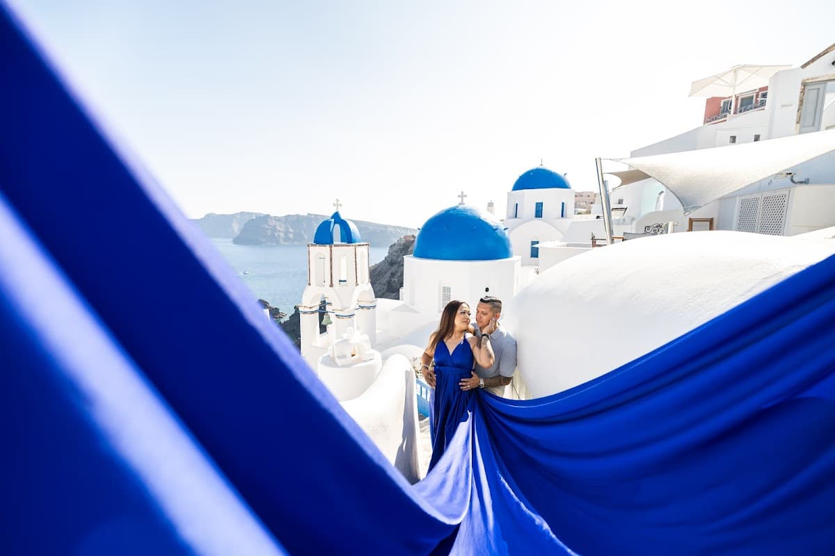 Santorini Photographer - Flying Dress - Wedding & Proposal Photography: wedding photographer in Santorini