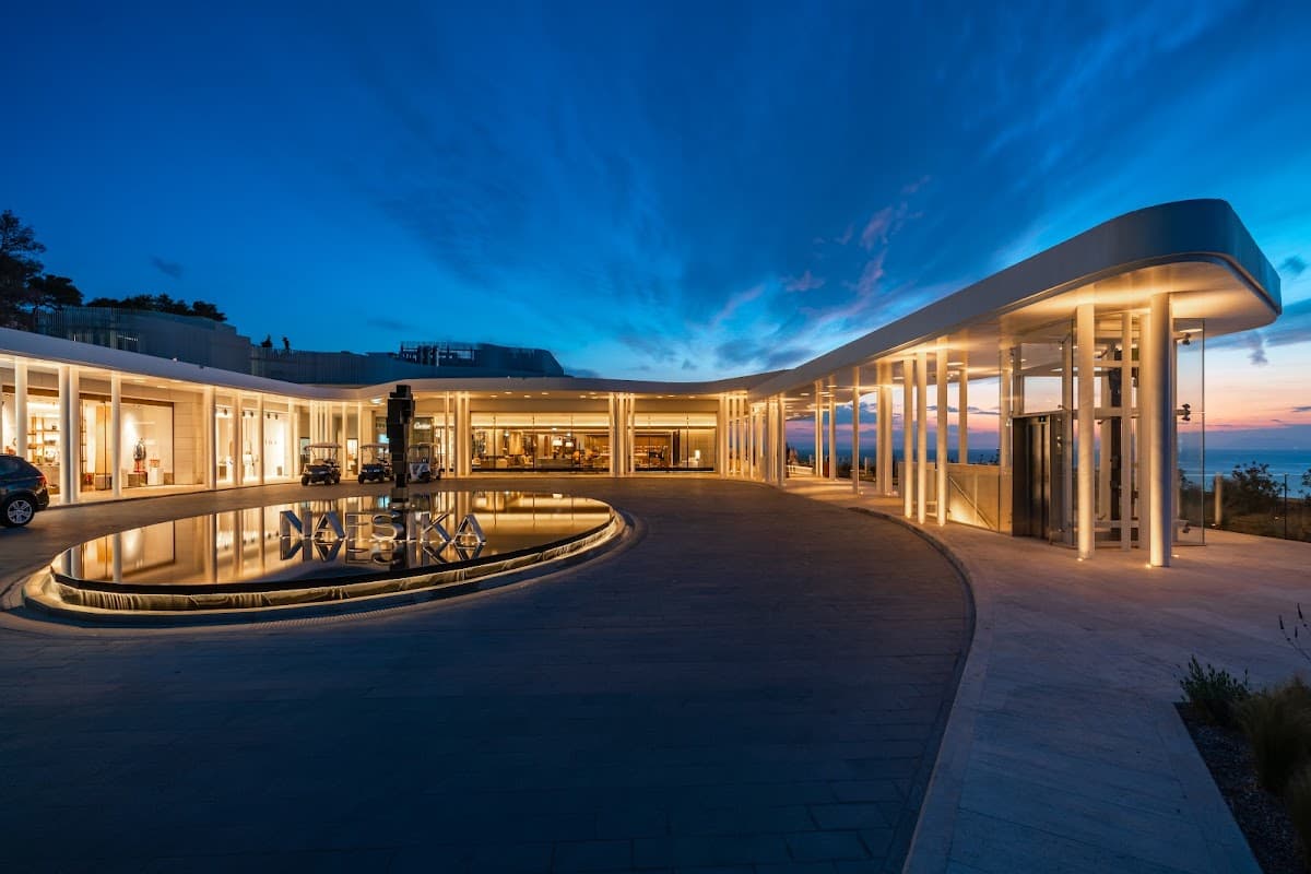 Pines and private beaches on the Astir Palace peninsula at Vouliagmeni on the Athens Riviera