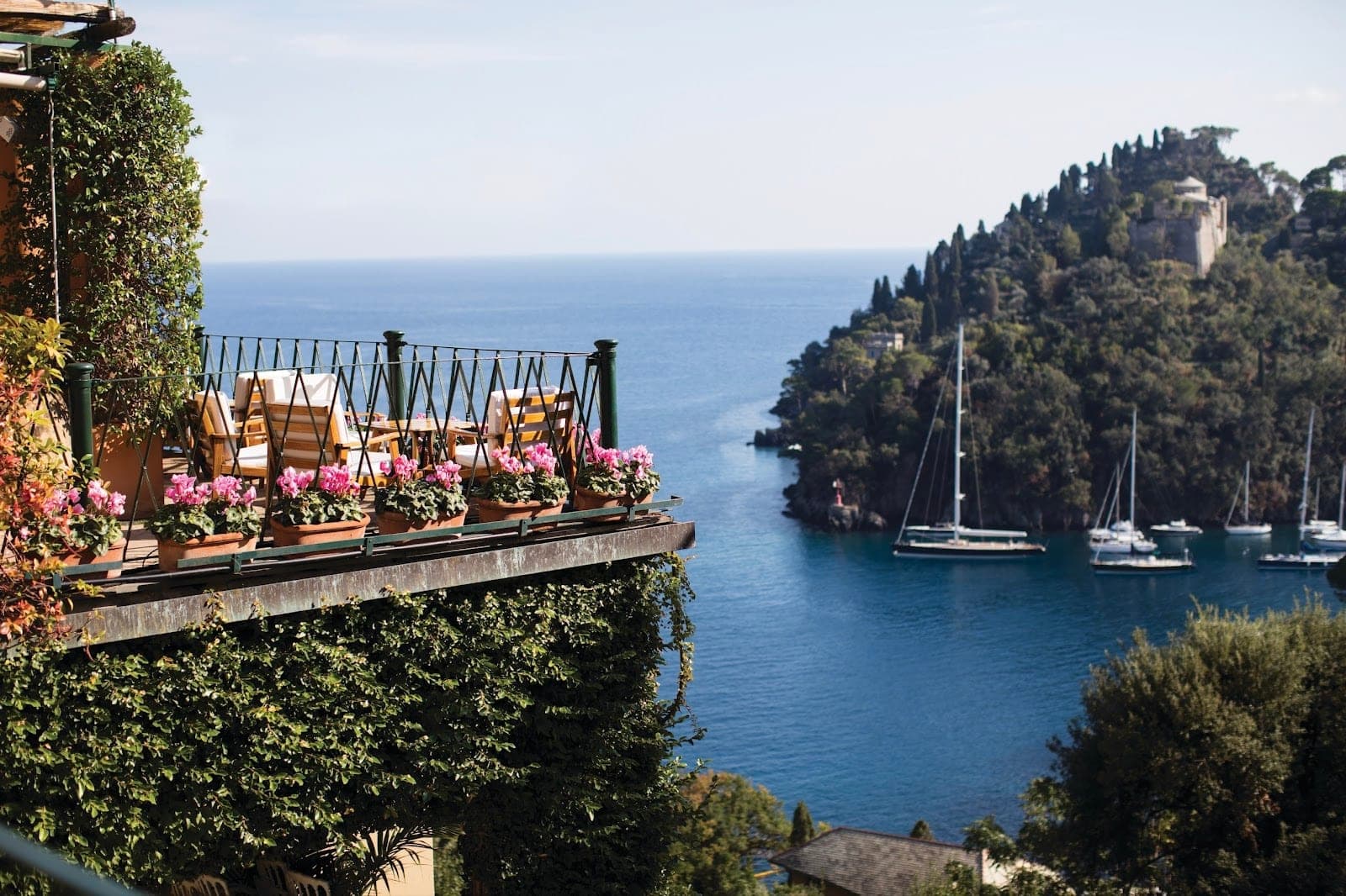 Splendido above Portofino, its terraces looking down on the harbour and the piazzetta