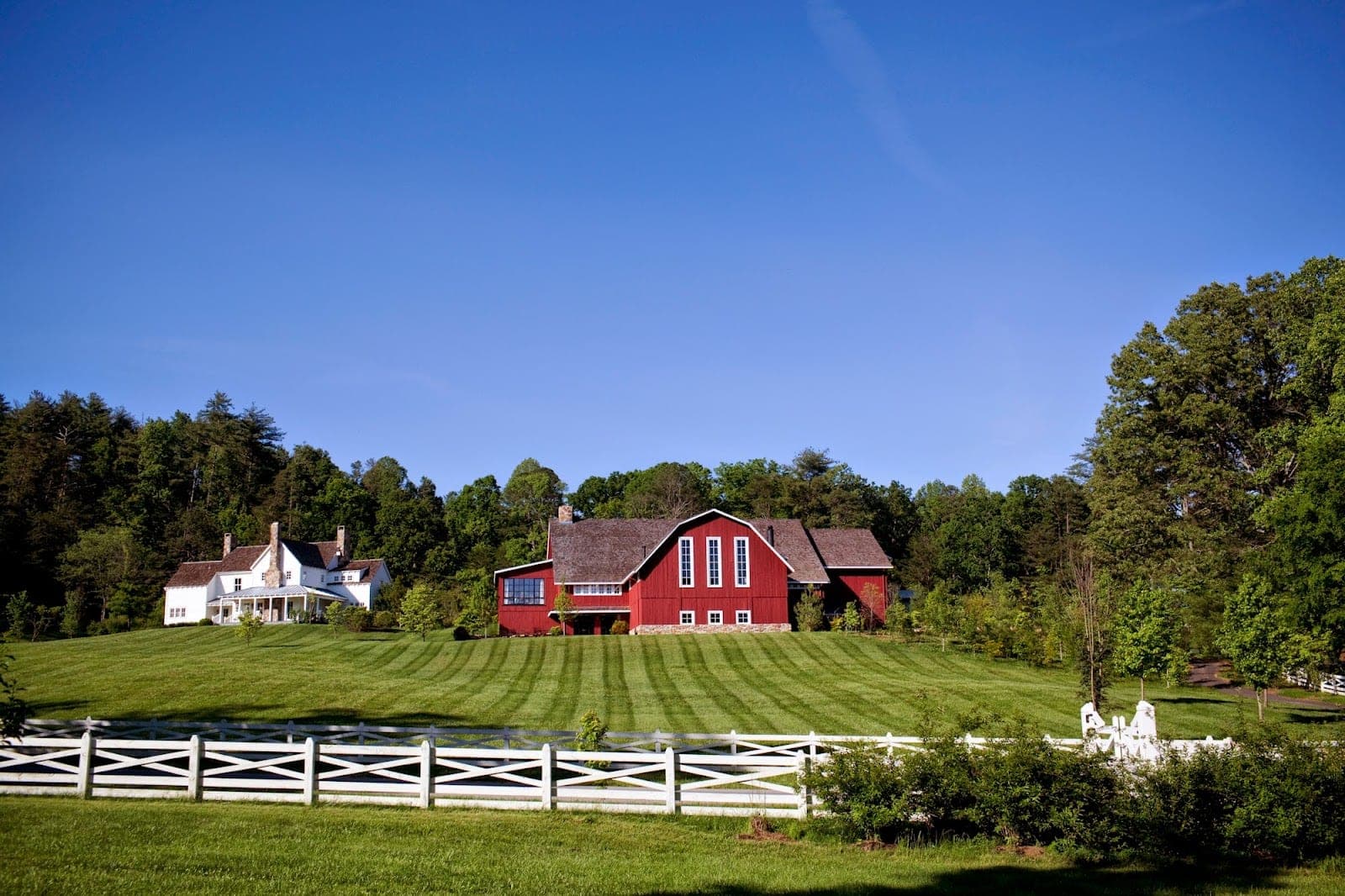 Pasture and cottages at Blackberry Farm in the Great Smoky Mountain foothills, Tennessee