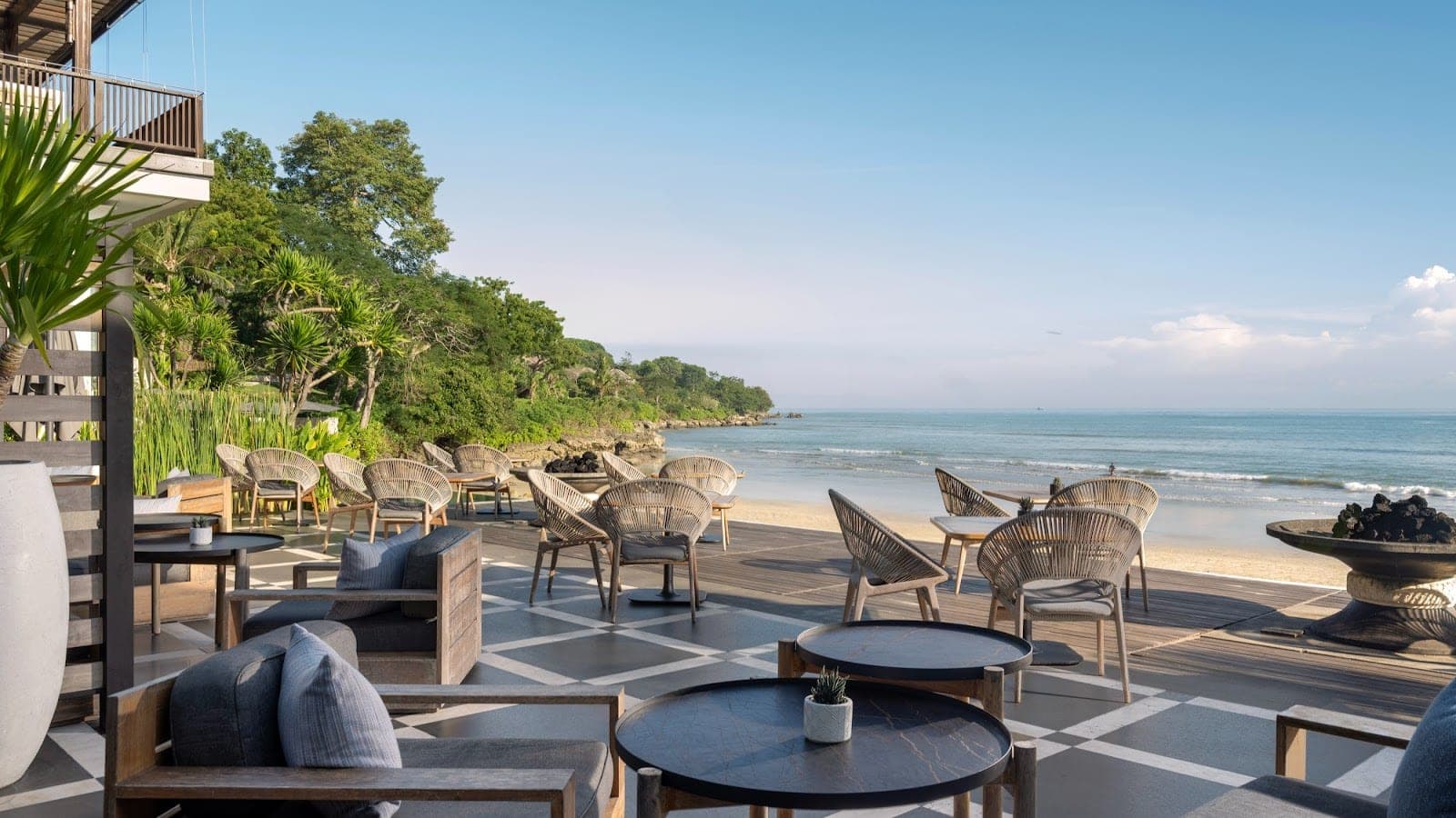 Four Seasons Resort Bali at Jimbaran Bay, thatched pool villas stepping down the hillside to the bay