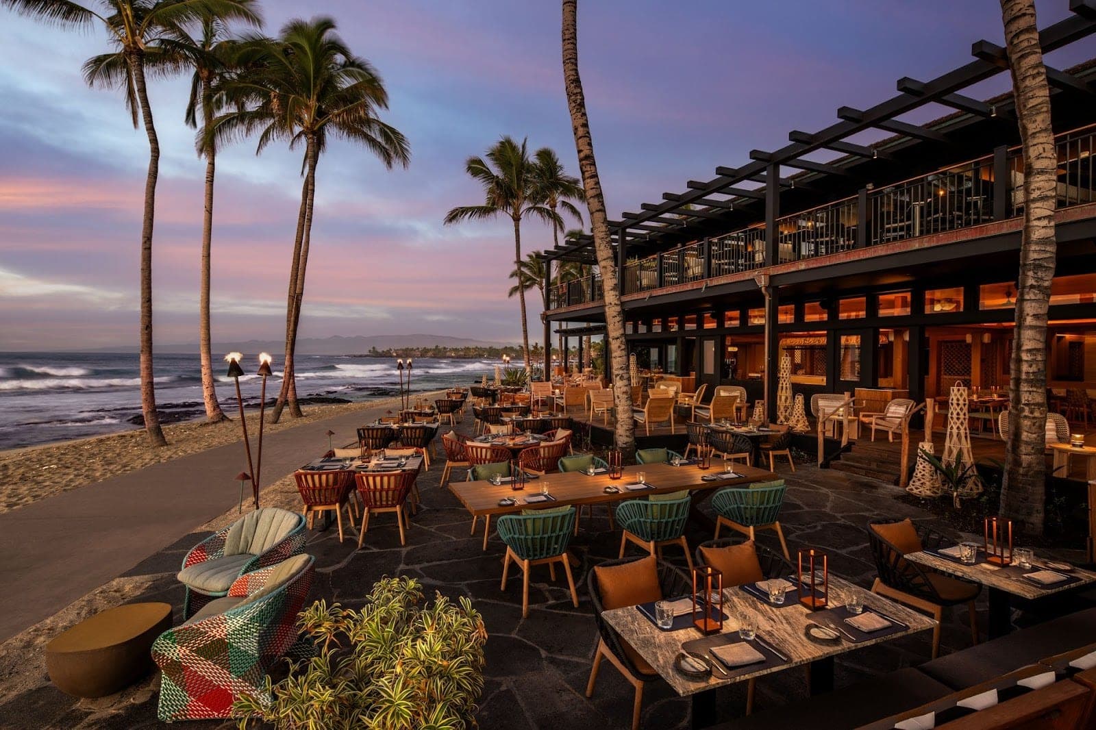 Four Seasons Resort Hualalai bungalows and pools on the Kona lava coast