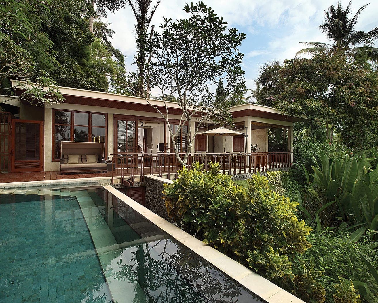 Four Seasons Resort Bali at Sayan, its circular rooftop lotus pond above the Ayung River valley