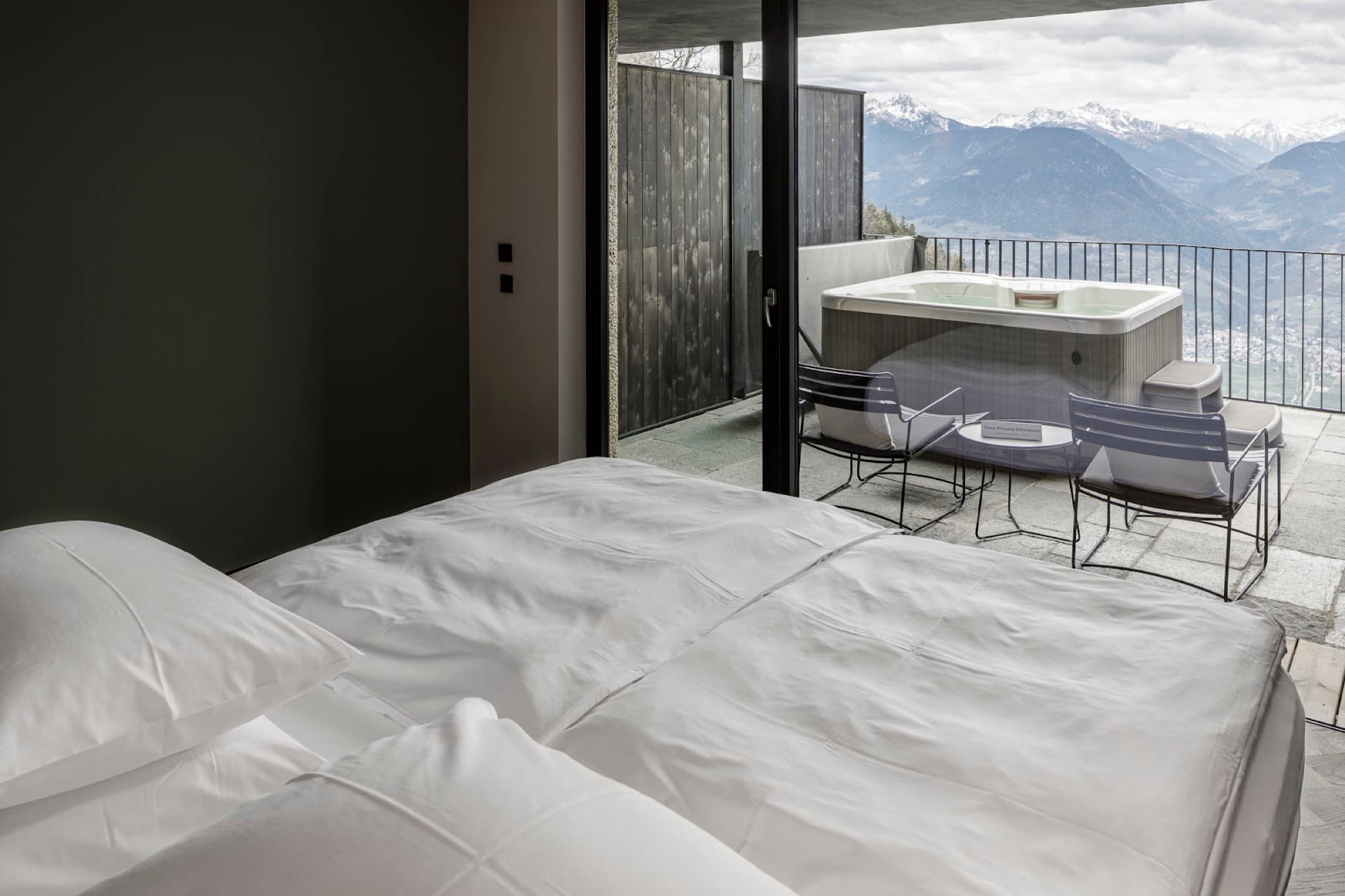 Miramonti Boutique Hotel’s terrace suspended above the Merano valley