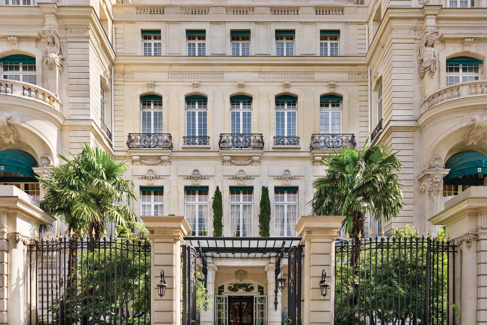A listed salon at Shangri-La Paris with the Eiffel Tower framed through the window