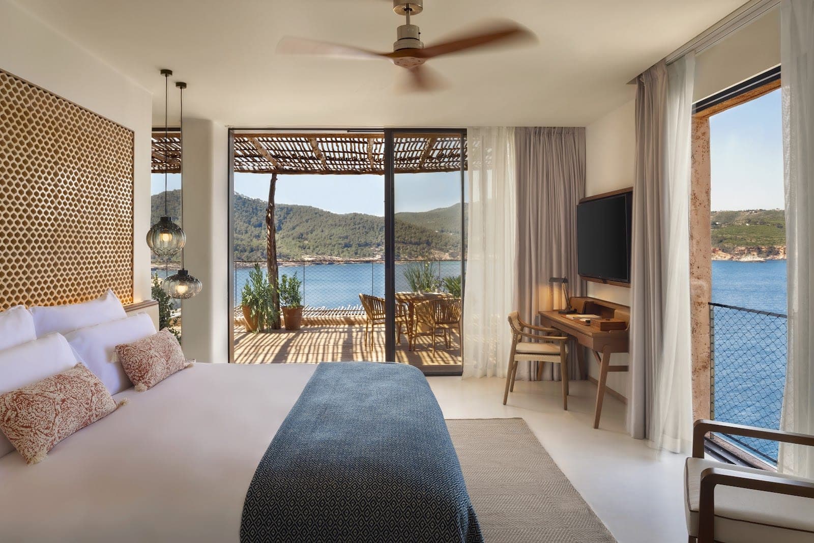 Six Senses Ibiza above the water at Xarraca bay on the north coast of Ibiza