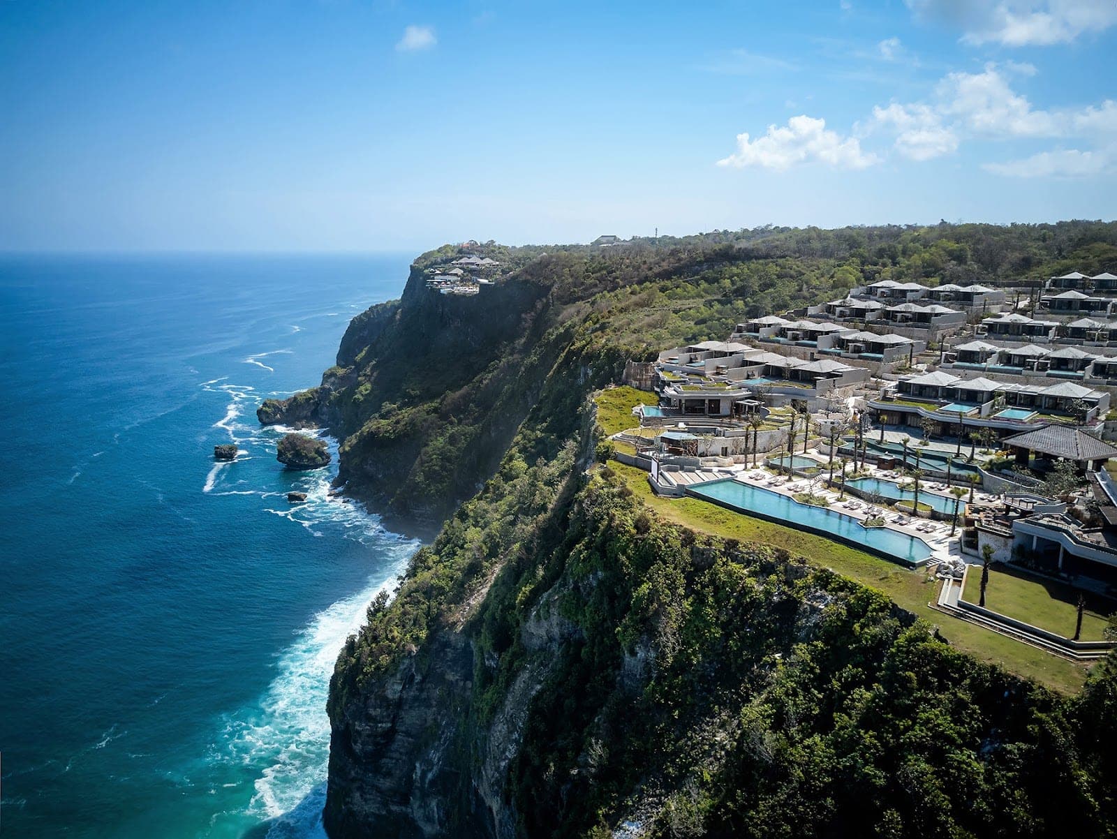 Six Senses Uluwatu on the Bukit clifftop, its sky pool running out toward the Indian Ocean