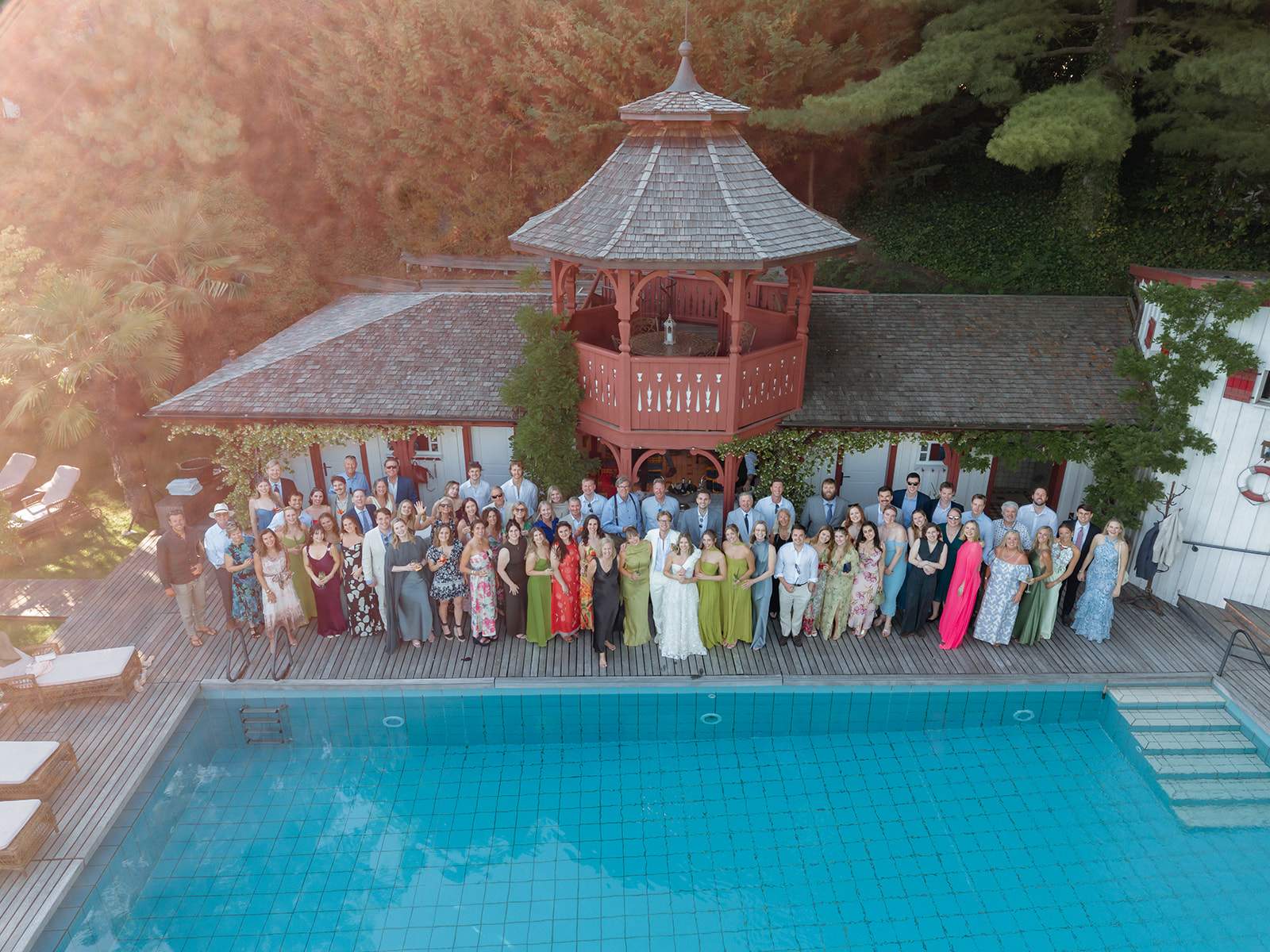 Friends and family gathered beside the pool at Fragsburg